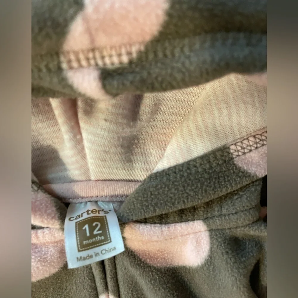 Carter’s | Hooded Pink Polka Dot Fleece Vest | baby 12 mo